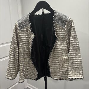 NWT The Limited Black and White Tweed Sequin-Shoulder Open Jacket